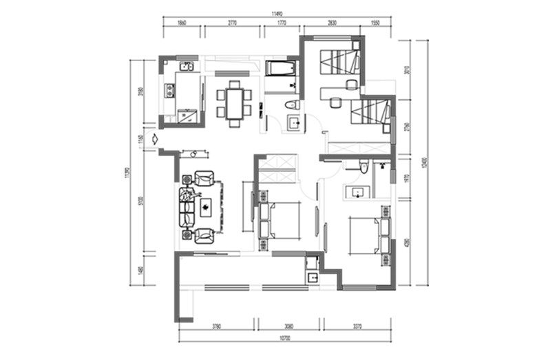 免費下載三居室戶型CAD平面方案設計圖_dwg格式_編號28840028及軟件開發應用